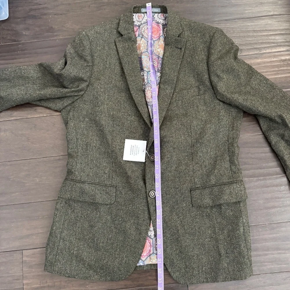 NWT Indochino Wool Blazer Olive Green with Floral Paisley Interior Yaletown 52